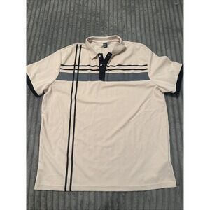 Manfinity Mens Polo Shirt XL Tan Beige Black Striped Short Sleeve Pique Knit